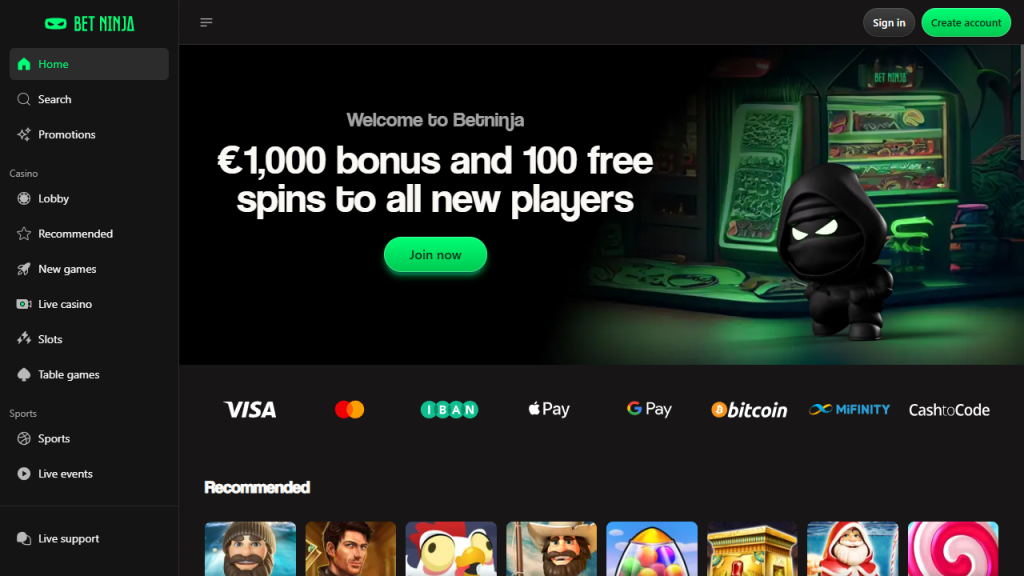betninja zonder cruks casino homepage