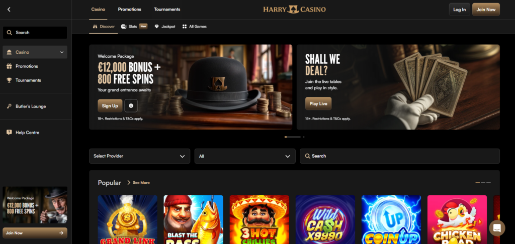 harry casino zonder cruks homepage screenshot